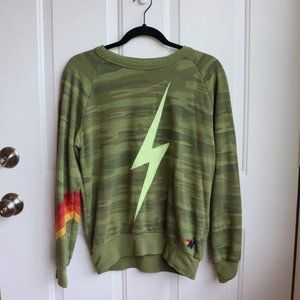 Aviator Nation Green Camo Sweatshirt with Lightning Bolt